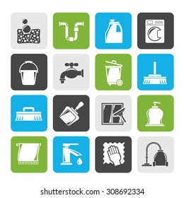 Silhouette Cleaning and hygiene icons - vector icon set