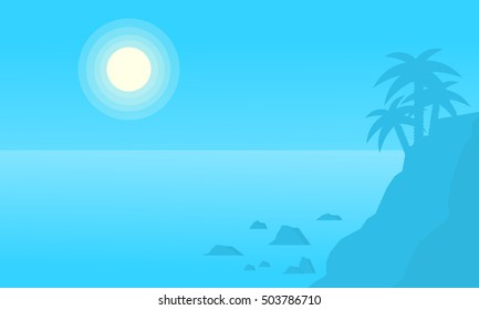 Silhouette of cliff on beach vector illustration