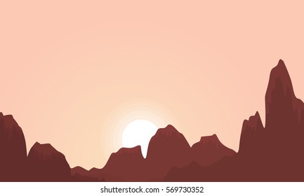 Silhouette of cliff at the sunrise landscape vector art