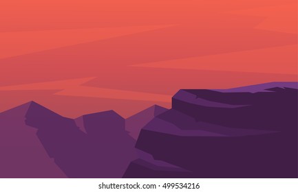 Silhouette of cliff at sunset landscape vector illustration