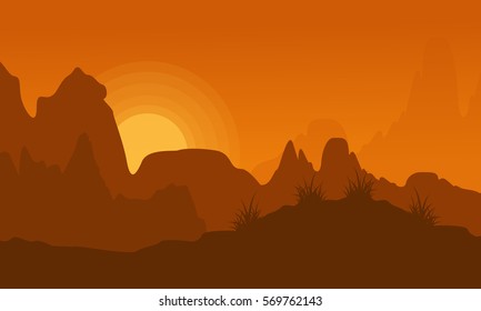 Silhouette of cliff at sunset landscape vector art