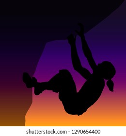 silhouette of a climber against a background of translucent blue-yellow space