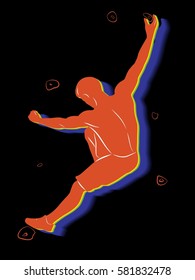 silhouette of a climber, color drawing, black background