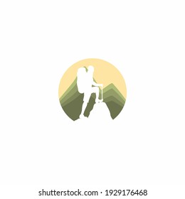 Silhouette de un escalador, vector del logotipo del senderismo