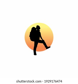 Silhouette of a climber, hiking logo vector
