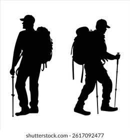 Silhouette of a climber. Isolated hiker on white background