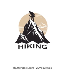 Silhouette of a climber logo. Isolated hiker on white background. Vector illustration