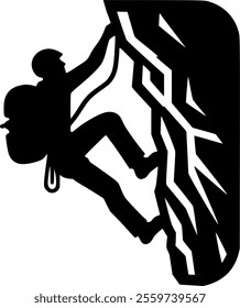 Silhouette of a climber on a cliff sign, symbol, vector, art