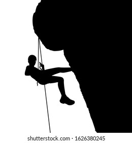 Silhouette of climber on a cliff. Vector illustration, EPS 10.