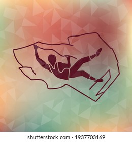 Silhouette of a climber. Rock climbing badge. Men doing extreme sport, adrenaline activity of strong men. Climber without a rope. EPS 10