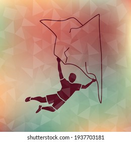 Silhouette of a climber. Rock climbing badge. Men doing extreme sport, adrenaline activity of strong men. Climber without a rope. EPS 10