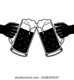 Silhueta de canecas de cerveja clinking ilustrando celebração e brinde de amizade