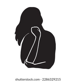 Silhouette Clip art of pensive woman with hand on cheek 　　Black
