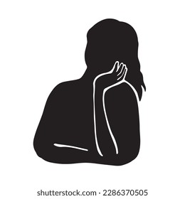 Silhouette Clip art of woman thinking about something with her hand on her cheek 　　Black	