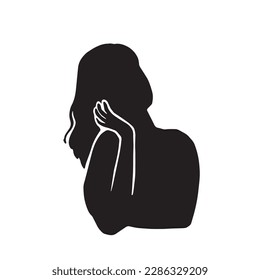 Silhouette Clipart of a woman dozing with her chin in her hands 
 black