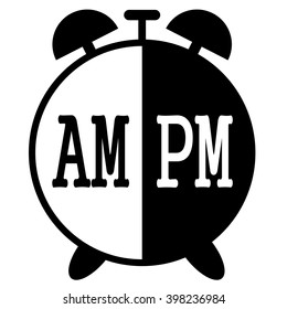 silhouette clock icon on a white background use for children alarm,am and pm text on clock silhouette shape,24 hours service