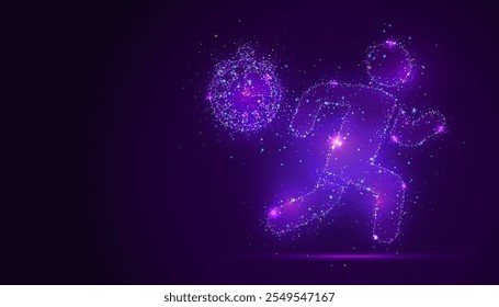 Silhouette of a clock with running motion made of glowing, multicolored dots, resembling stars. The particles symbolize urgency, time slipping away, and the stress of being late.