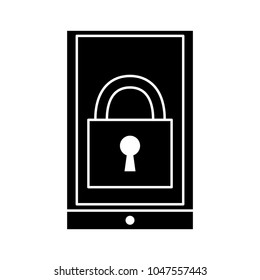 silhouette close padlock object inside smartphone technology