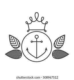 silhouette closeup shield with anchor in circle and leafs