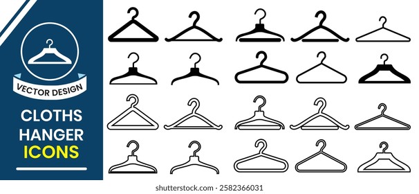 Silhouette of Cloth hanger, coat or clothes rack, hook icon symbol vector isolated on white background. Hanger icon, vector set. Wardrobe and household concept icon. Vector illustration.