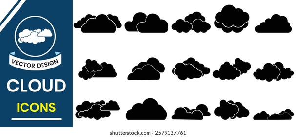 Silhouette of cloud vector isolated on white background. Cloud vector, icon set design. Cloud design for web, icon, logo, UI, UX. Vector illustration.