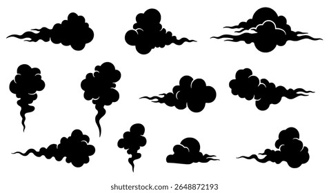 Silhouette Clouds in Eastern-Inspired Artistic Style for Tattoo, Poster, and Decorative Applications