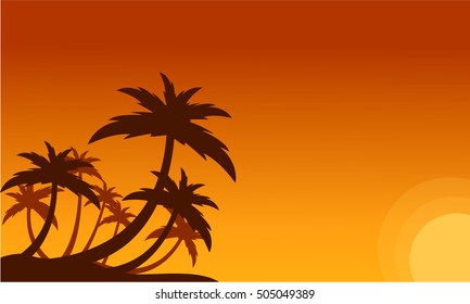 Silhouette of clump palm trees scenery vector illustration