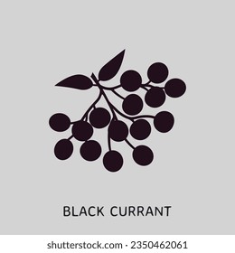 Silhouette of a cluster of black currant berries in a dark purple on a light grey background.