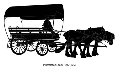 Silhouette of Clydesdale horses and cart