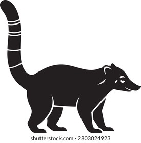 silhouette coati ringtail animal walking side view wildlife nature isolated black white vector illustration graphic design