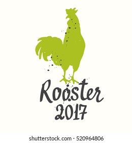 Silhouette of the cock a white background. Sketch style. Vector illustration with roosters 2017. Brush drawings. Chinese New Year.