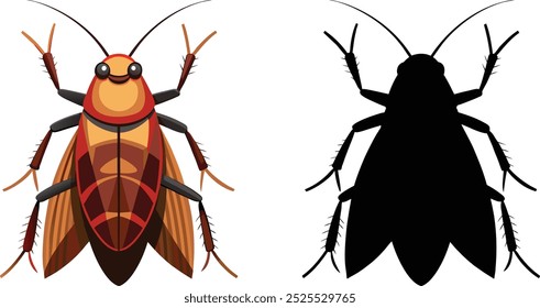 Silhouette of a cockroach on white backdrop. Black cockroach vector illustration with vector file