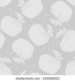 Silhouette coconut drinks random on gray background. Seamless pattern background design for Summer season or drink in vector illustration.