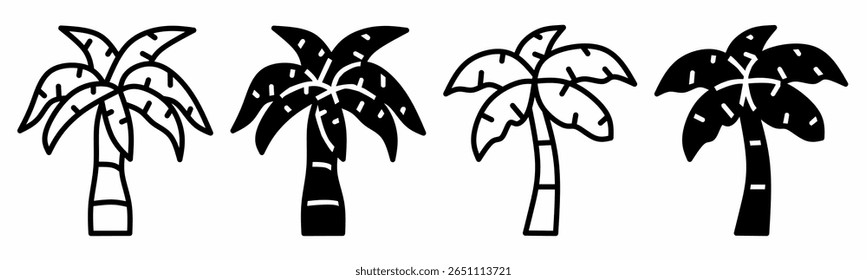 Silhouette of coconut palm icon illustration on white background. Coconut palm icon set for business. Stock vector.