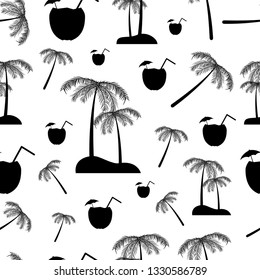 Silhouette coconut or palm tree seamless pattern isolated on white background eps 10 vector illustration. 