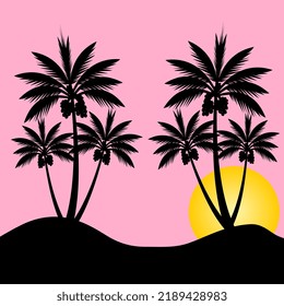 Silhouette Coconut Palm Trees With Sunset
