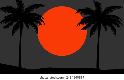 Silueta de un cocotero en la puesta de sol de la tarde