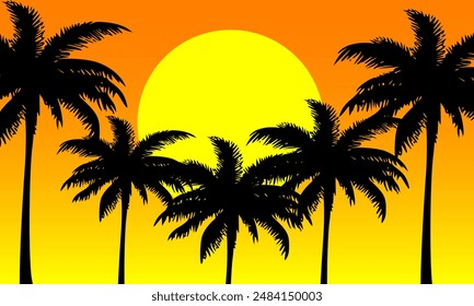 Silhouette of a coconut tree in the evening sunset