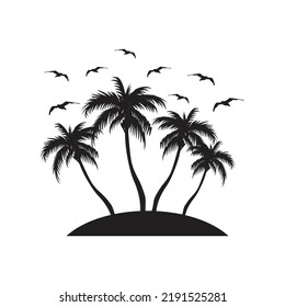 silhouette coconut tree island vector isolated on white background.