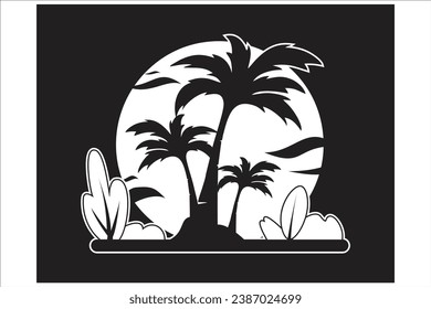 Silhouette de coco. Vector de árbol de palma. Logo de playa en blanco y negro