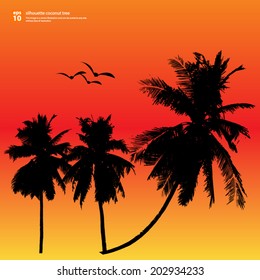  Silhouette coconut tree vector design sunset background