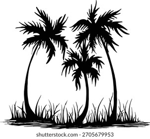 
Silhouette of coconut trees and reeds vector illutrations