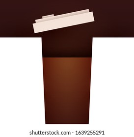 Silhouette of coffee cup in minimal craft paper cut style. Creative colorful geometric composition. Concept template design for background cover, poster, flyer. Vector illustration.