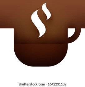 Silhouette of coffee cup in minimal craft paper cut style. Creative colorful geometric composition. Concept template design for background cover, poster, flyer. Vector illustration.