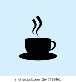 Silhueta de uma xícara de café com a fumaça ainda se erguendo dela. Elemento de design de ilustração que dá incentivo na execução de rotinas diárias. Uma xícara de café cheia de entusiasmo
