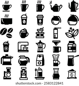 Silhouette Coffee Icons Set Bundle