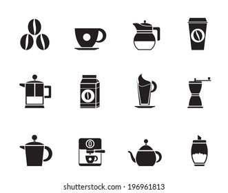 Silhouette coffee industry signs and icons - vector icon set