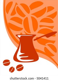 Silhouette of a coffee maker on a background of the stylized coffee bean.