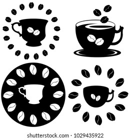 Silhouette of a coffee mug and coffee beans for the logo.