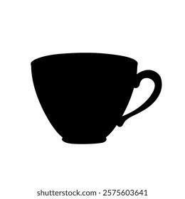 Silhouette of a coffee mug, tea. Black on white background simple.